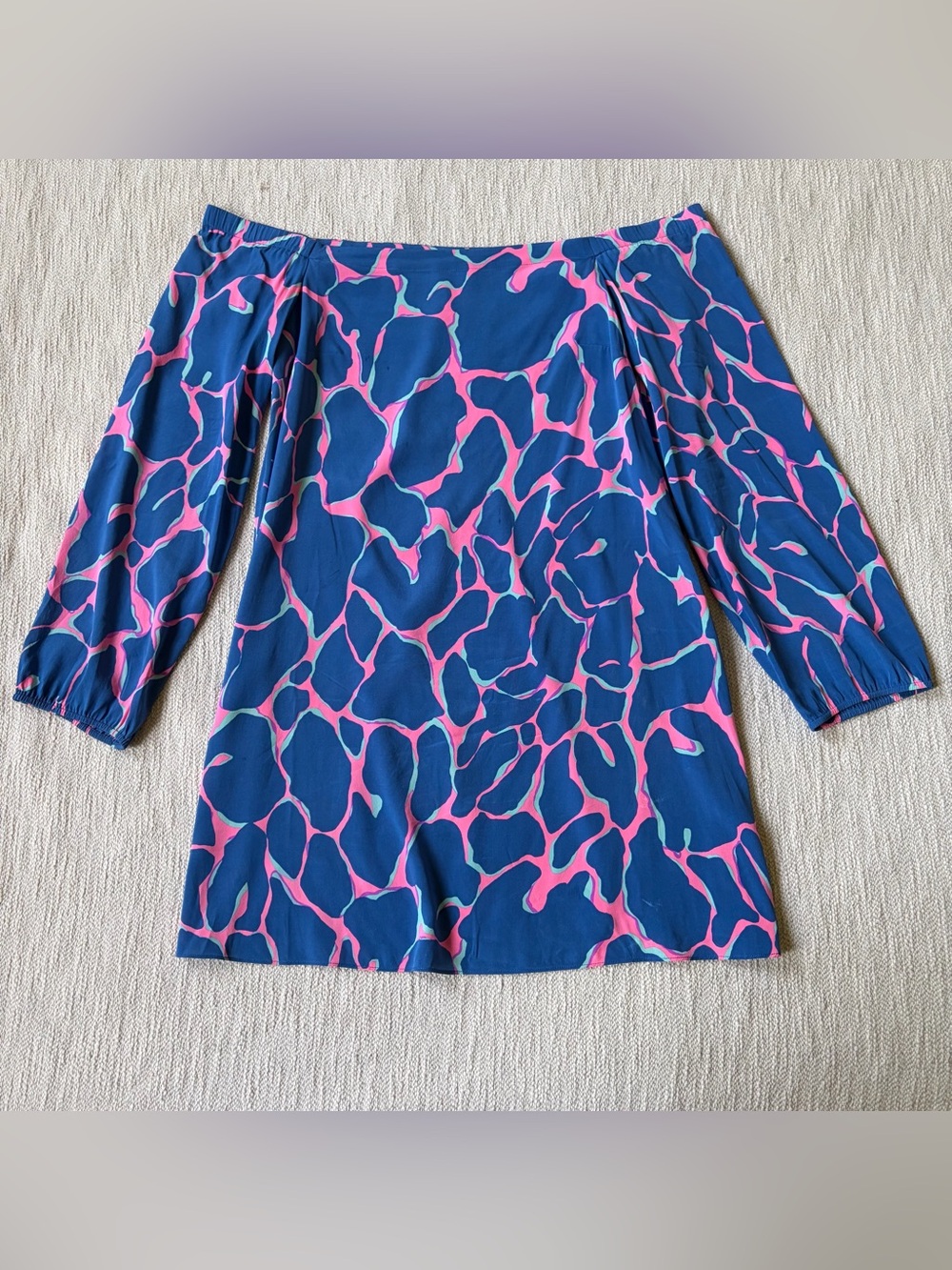 Lily Pulitzer Silk Off The Shoulder Blue and Pink Aqua Dress Size S-M